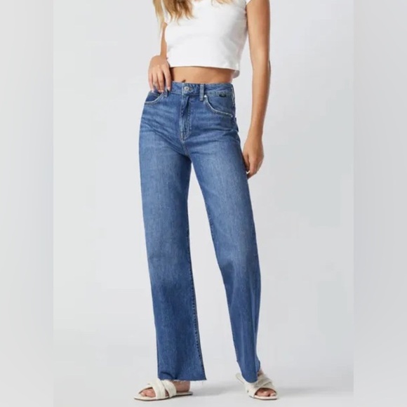 Mavi Victoria wide leg raw hem jeans